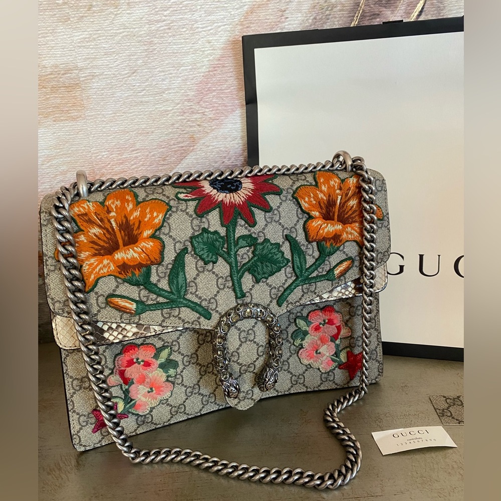 💯 Authentic Gucci Dionysus Floral Bee Crystal Bag Python